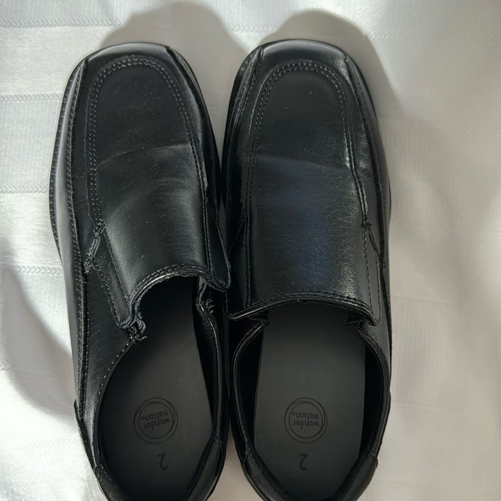 Boys never worn black dress shoes Size 2 - slip on